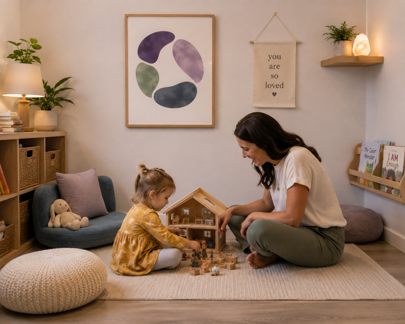 Parent and child doing art together