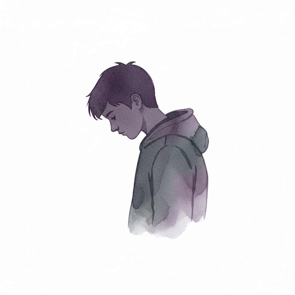 Watercolor illustration of a teenager in a hoodie