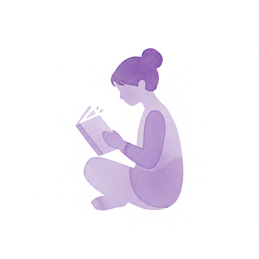 Watercolor illustration of a young girl reading